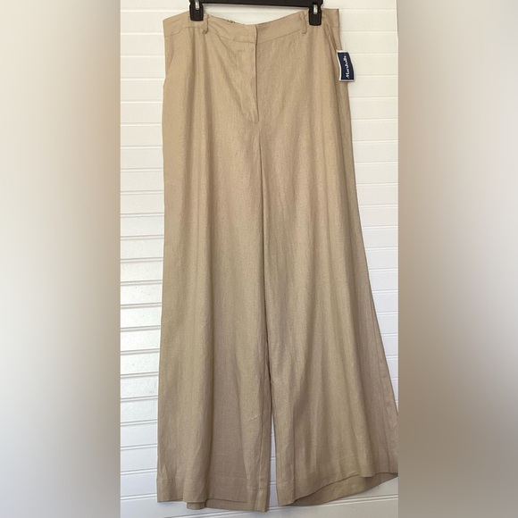 Max Studio NWT Tan Linen Blend Wide Leg High Rise Trousers XL business casual - Picture 3 of 7